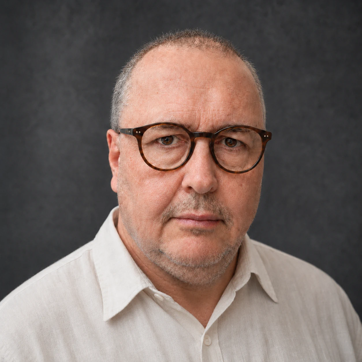 Mark Danow mit markanter dunkler Brille und weißem Hemd